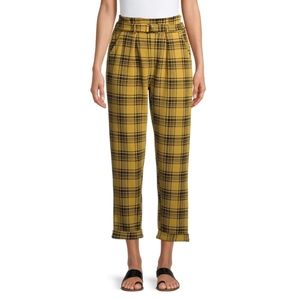 Yellow Tartan High Rise Pants with Ring Belt